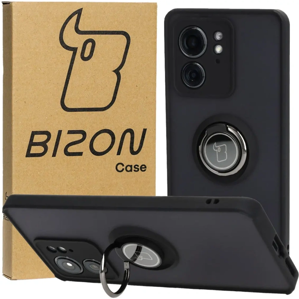 Etui z uchwytem na palec Bizon Case Hybrid Ring do Motorola Edge 40 przydymione z czarną ramką