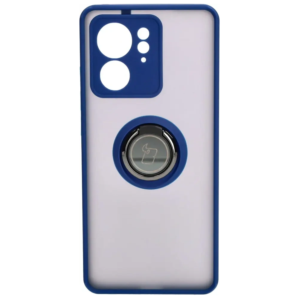 Etui z uchwytem na palec Bizon Case Hybrid Ring do Motorola Edge 40 przydymione z granatową ramką