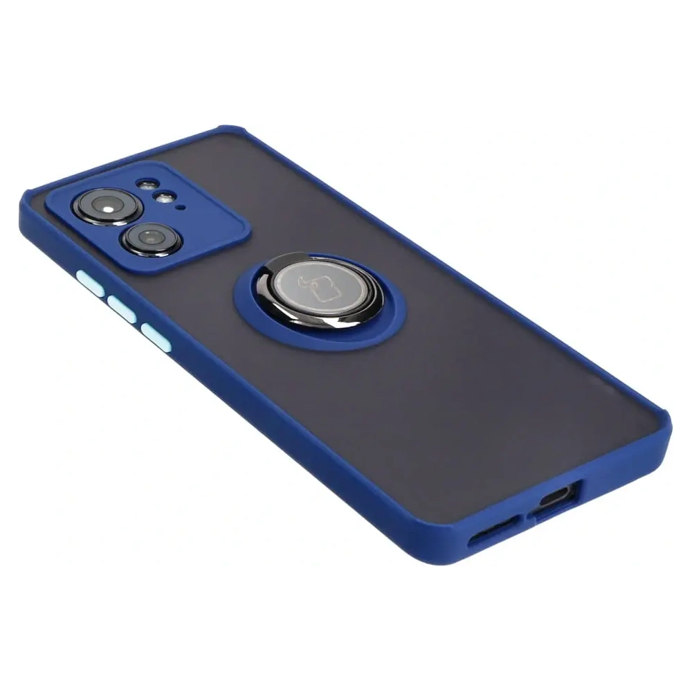 Etui z uchwytem na palec Bizon Case Hybrid Ring do Motorola Edge 40 przydymione z granatową ramką