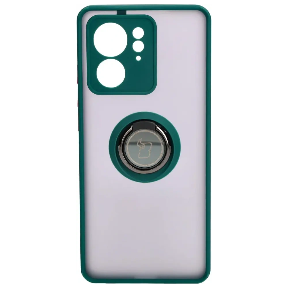 Etui z uchwytem na palec Bizon Case Hybrid Ring do Motorola Edge 40 przydymione z ciemnozieloną ramką