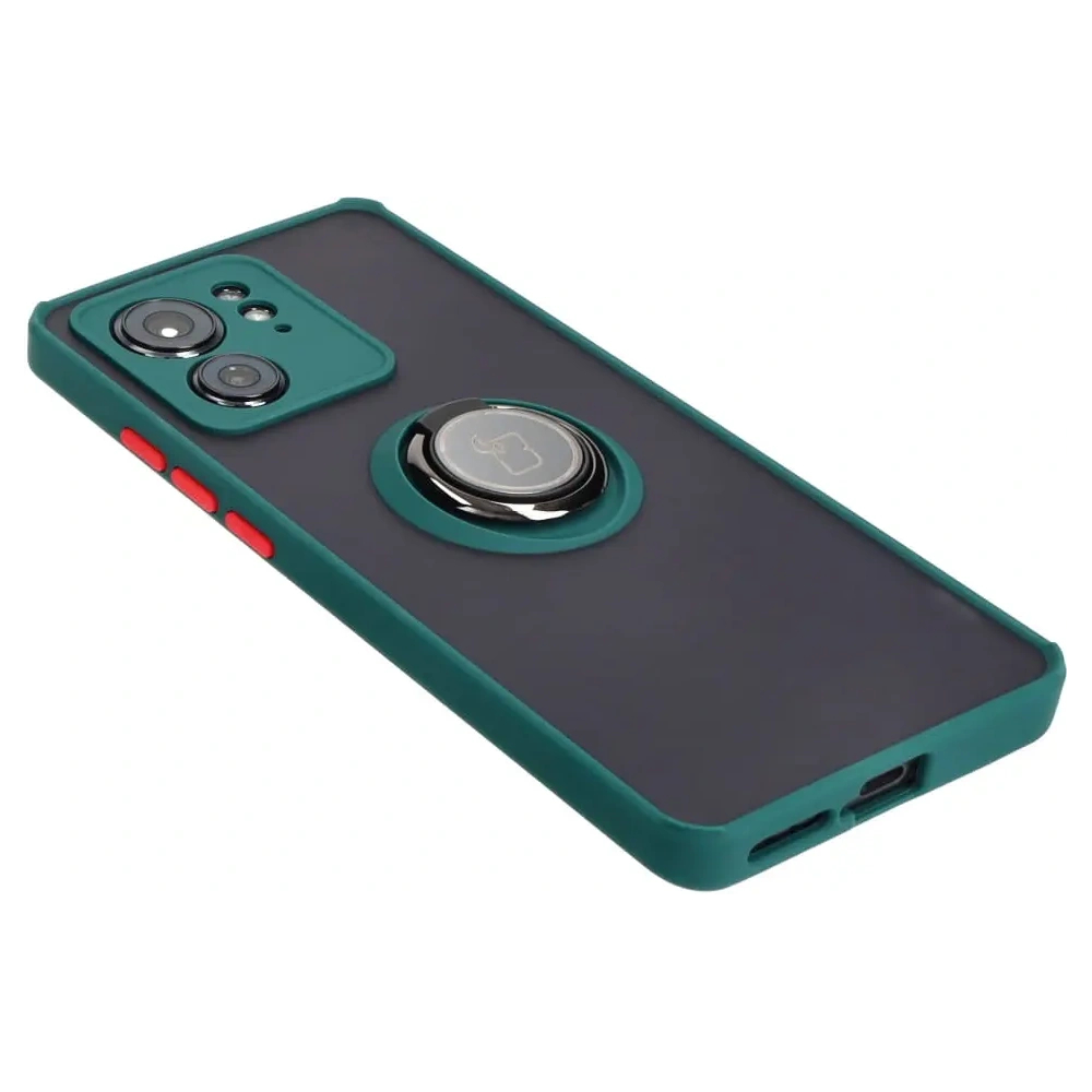Etui z uchwytem na palec Bizon Case Hybrid Ring do Motorola Edge 40 przydymione z ciemnozieloną ramką