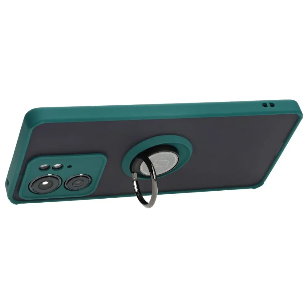 Etui z uchwytem na palec Bizon Case Hybrid Ring do Motorola Edge 40 przydymione z ciemnozieloną ramką