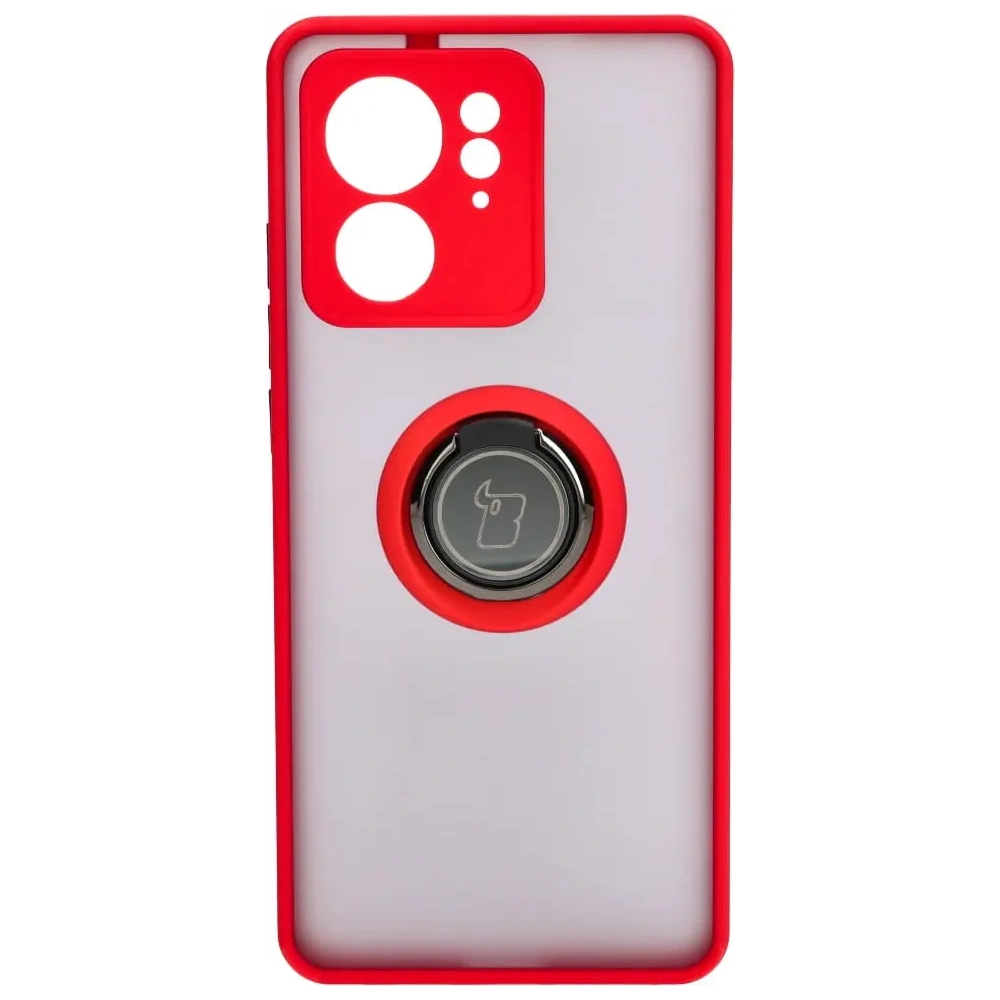 Etui z uchwytem na palec Bizon Case Hybrid Ring do Motorola Edge 40 przydymione z czerwoną ramką