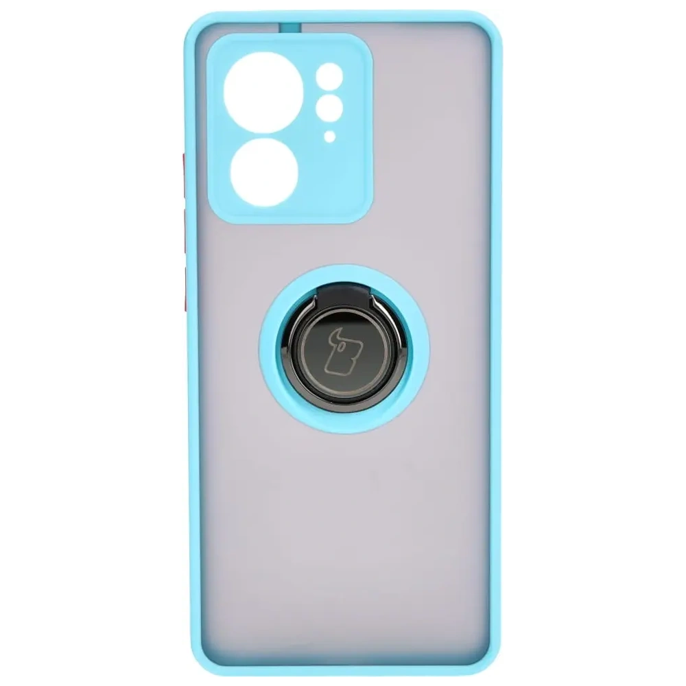 Etui z uchwytem na palec Bizon Case Hybrid Ring do Motorola Edge 40 przydymione z jasnoniebieską ramką