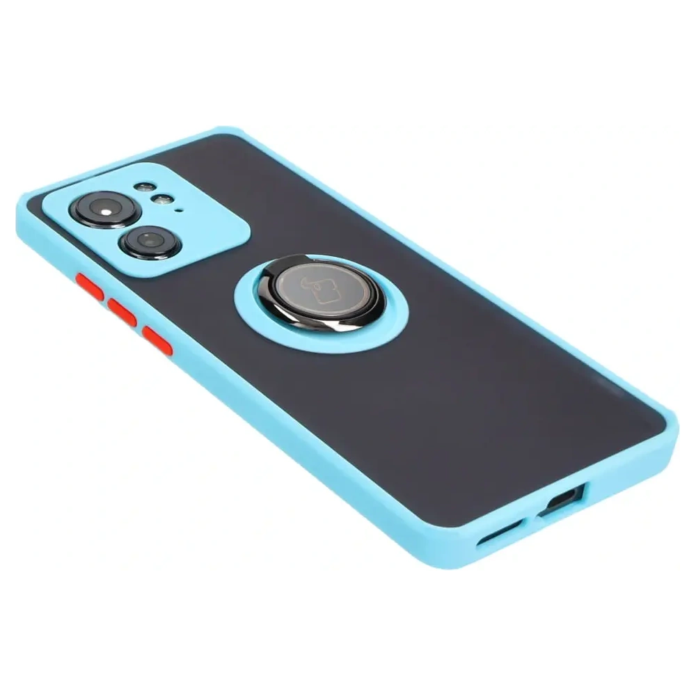 Etui z uchwytem na palec Bizon Case Hybrid Ring do Motorola Edge 40 przydymione z jasnoniebieską ramką