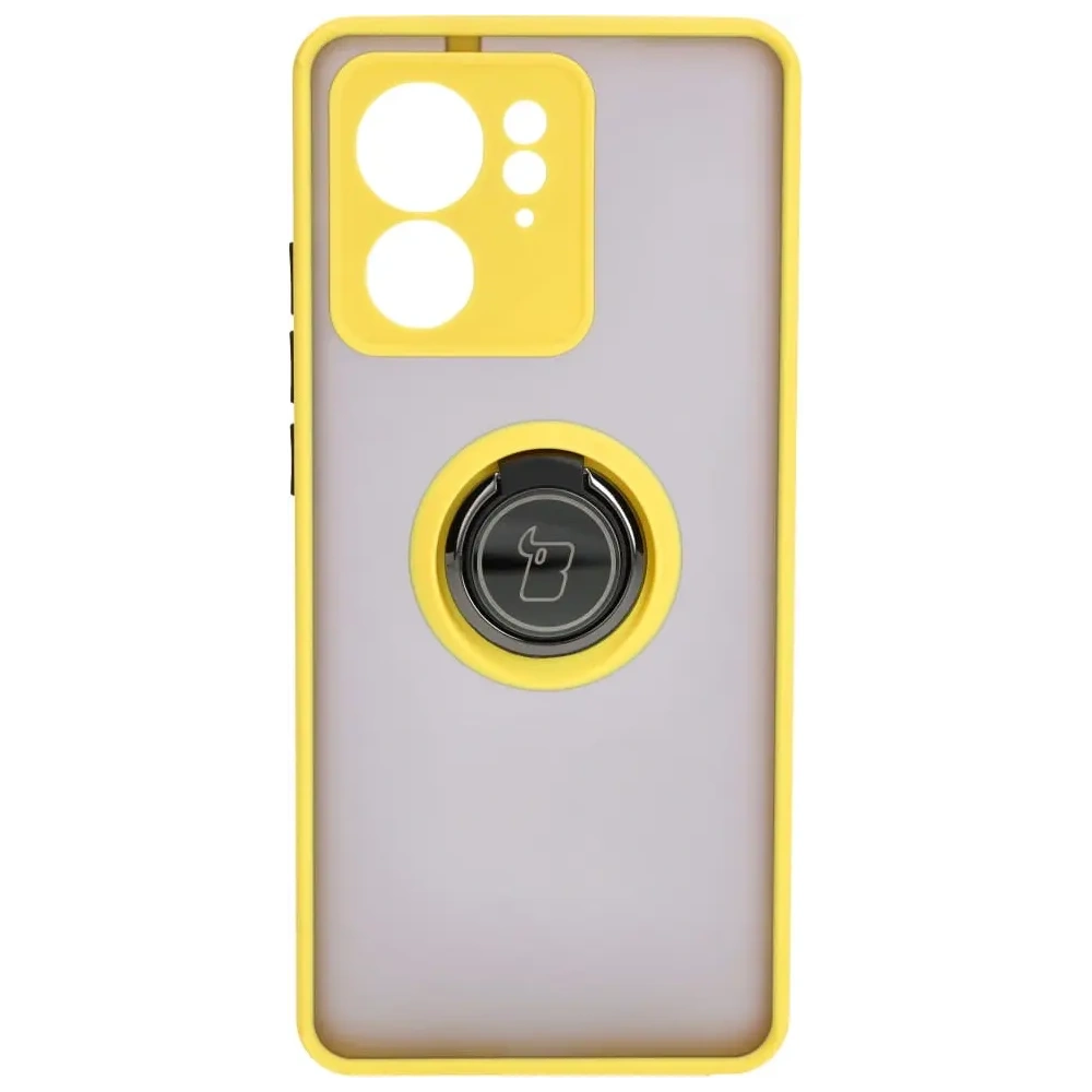 Etui z uchwytem na palec Bizon Case Hybrid Ring do Motorola Edge 40 przydymione z żółtą ramką