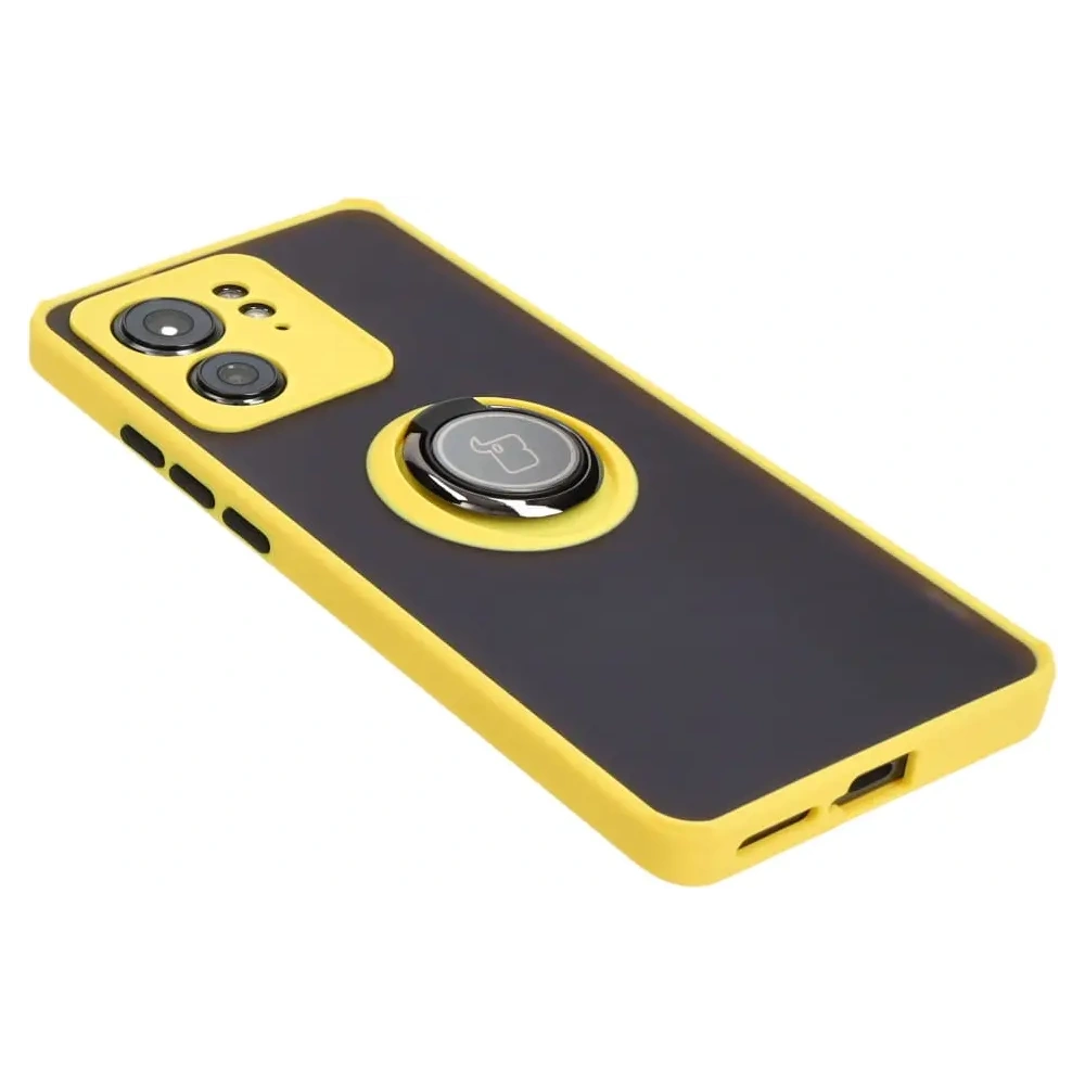 Etui z uchwytem na palec Bizon Case Hybrid Ring do Motorola Edge 40 przydymione z żółtą ramką