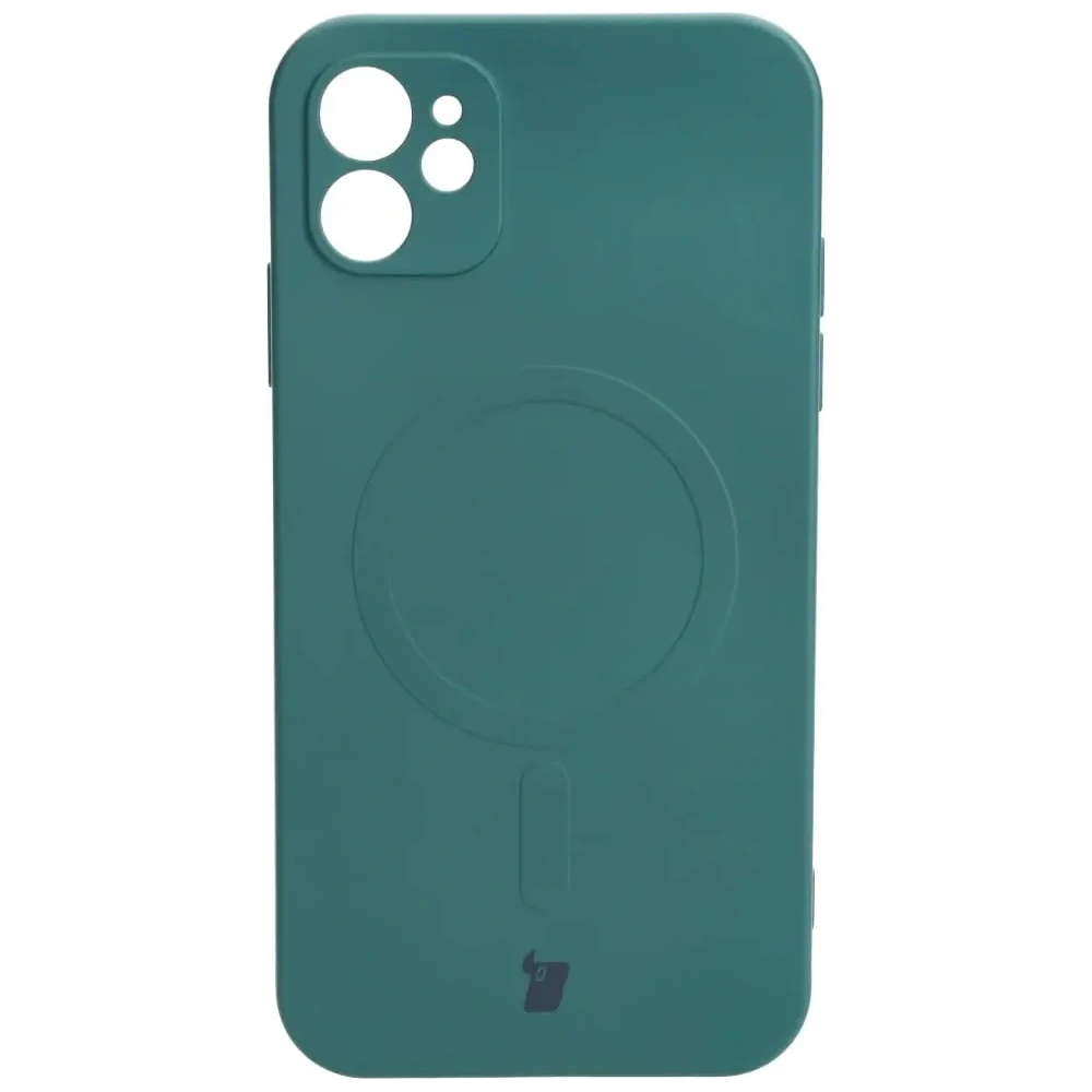 Etui silikonowe z pierścieniem magnetycznym Bizon Case Silicone Magnetic do Apple iPhone 11 ciemnozielone