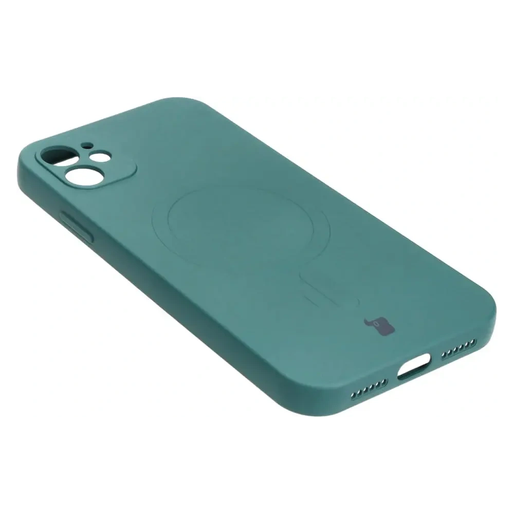 Etui silikonowe z pierścieniem magnetycznym Bizon Case Silicone Magnetic do Apple iPhone 11 ciemnozielone