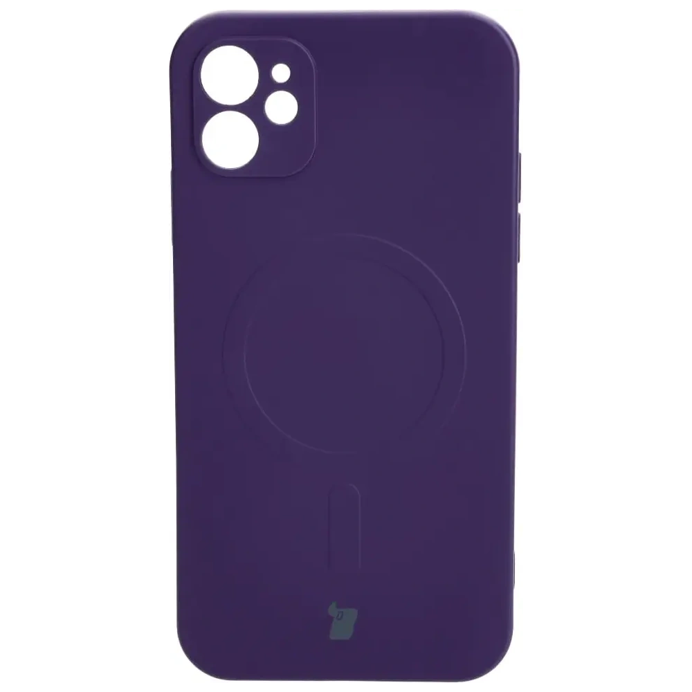 Etui silikonowe z pierścieniem magnetycznym Bizon Case Silicone Magnetic do Apple iPhone 11 śliwkowe