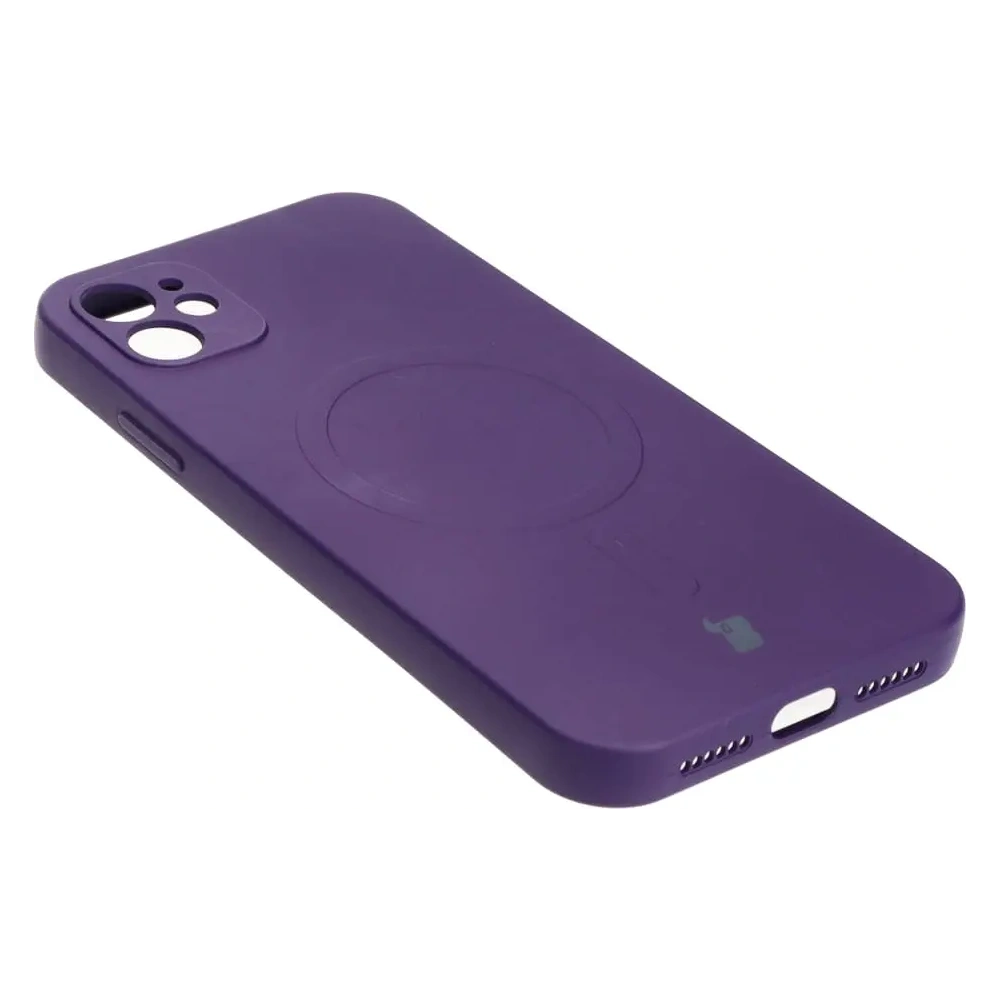 Etui silikonowe z pierścieniem magnetycznym Bizon Case Silicone Magnetic do Apple iPhone 11 śliwkowe