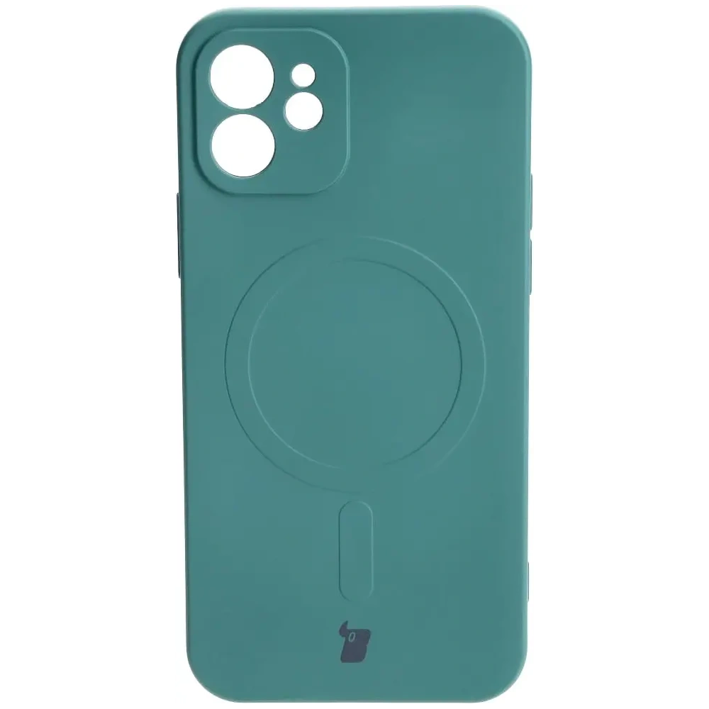 Etui silikonowe z pierścieniem magnetycznym Bizon Case Silicone Magnetic do Apple iPhone 12 ciemnozielone