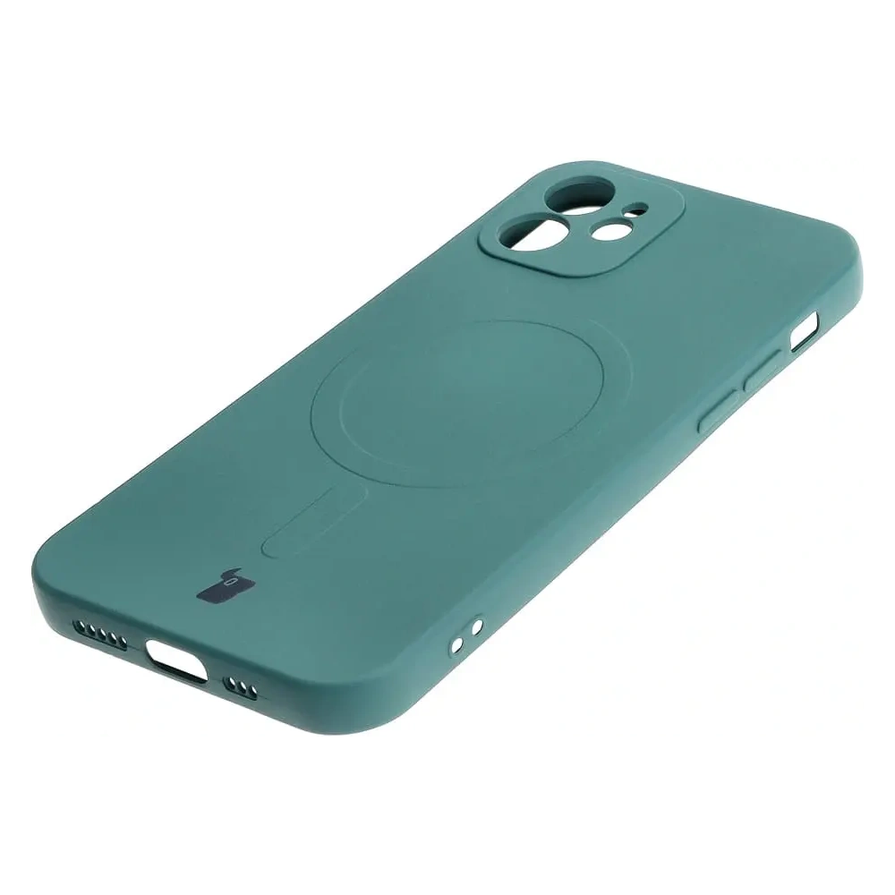 Etui silikonowe z pierścieniem magnetycznym Bizon Case Silicone Magnetic do Apple iPhone 12 ciemnozielone