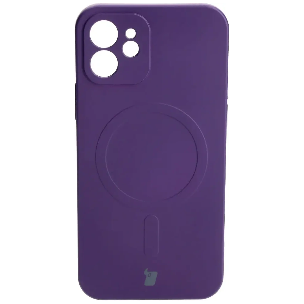 Etui silikonowe z pierścieniem magnetycznym Bizon Case Silicone Magnetic do Apple iPhone 12 śliwkowe