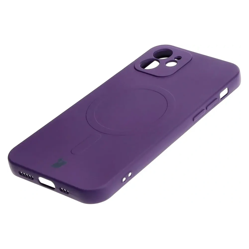 Etui silikonowe z pierścieniem magnetycznym Bizon Case Silicone Magnetic do Apple iPhone 12 śliwkowe