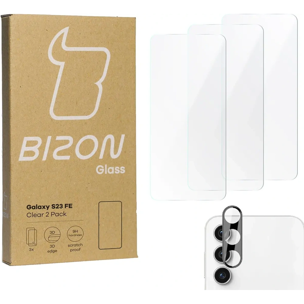 3x Szkło na ekran + szkło na aparat BIZON Clear do Samsung Galaxy S23 FE