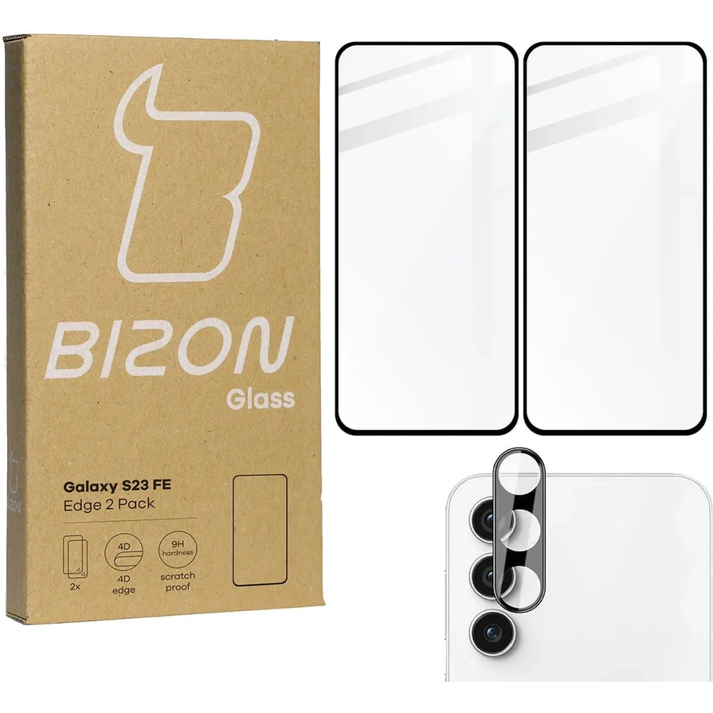 2x Szkło na ekran + szkło na aparat BIZON Edge do Samsung Galaxy S23 FE