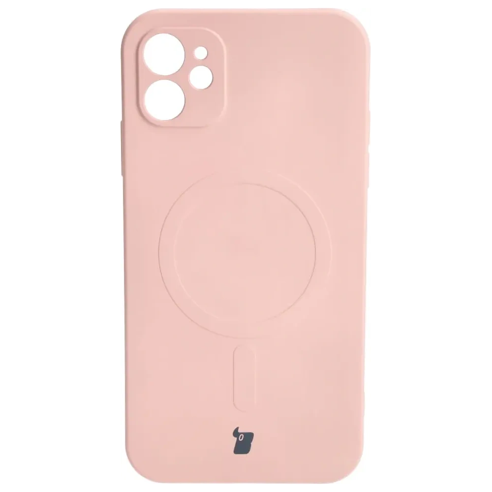 Etui silikonowe z pierścieniem magnetycznym Bizon Case Silicone Magnetic do Apple iPhone 11 jasnoróżowe