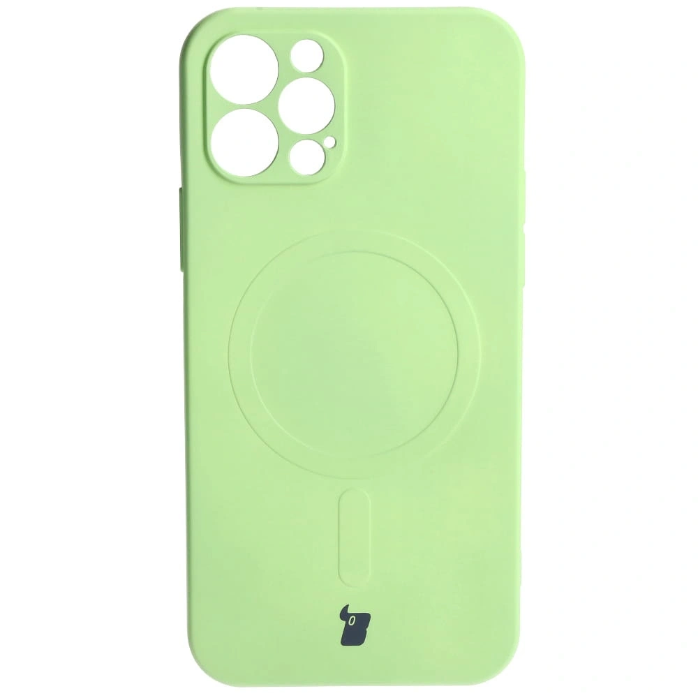 Etui silikonowe z pierścieniem magnetycznym Bizon Case Silicone Magnetic do Apple iPhone 12 Pro jasnozielone