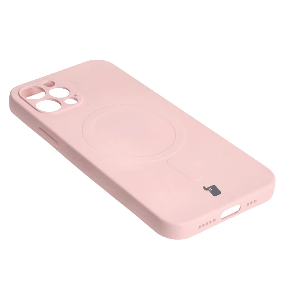 Etui silikonowe z pierścieniem magnetycznym Bizon Case Silicone Magnetic do Apple iPhone 12 Pro jasnoróżowe