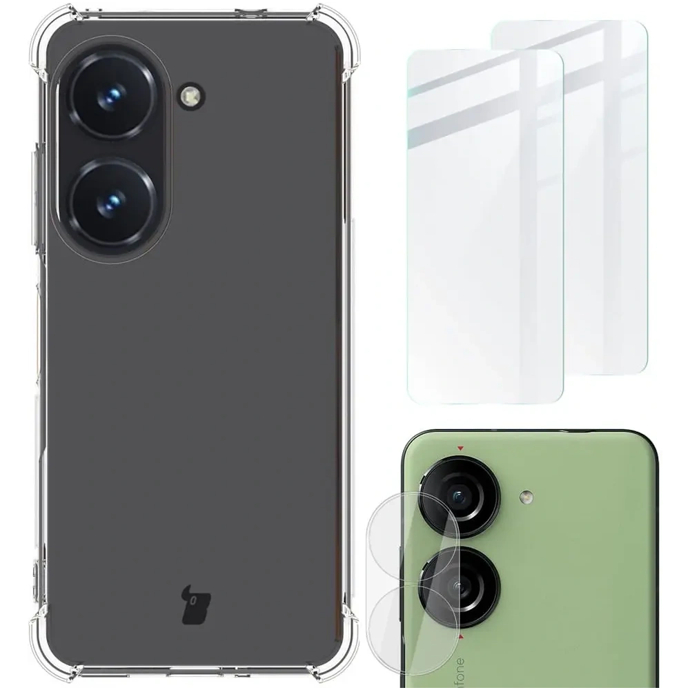 Etui + 2x szkło na ekran + obiektyw Bizon Case Clear Pack do Asus Zenfone 10 przezroczyste