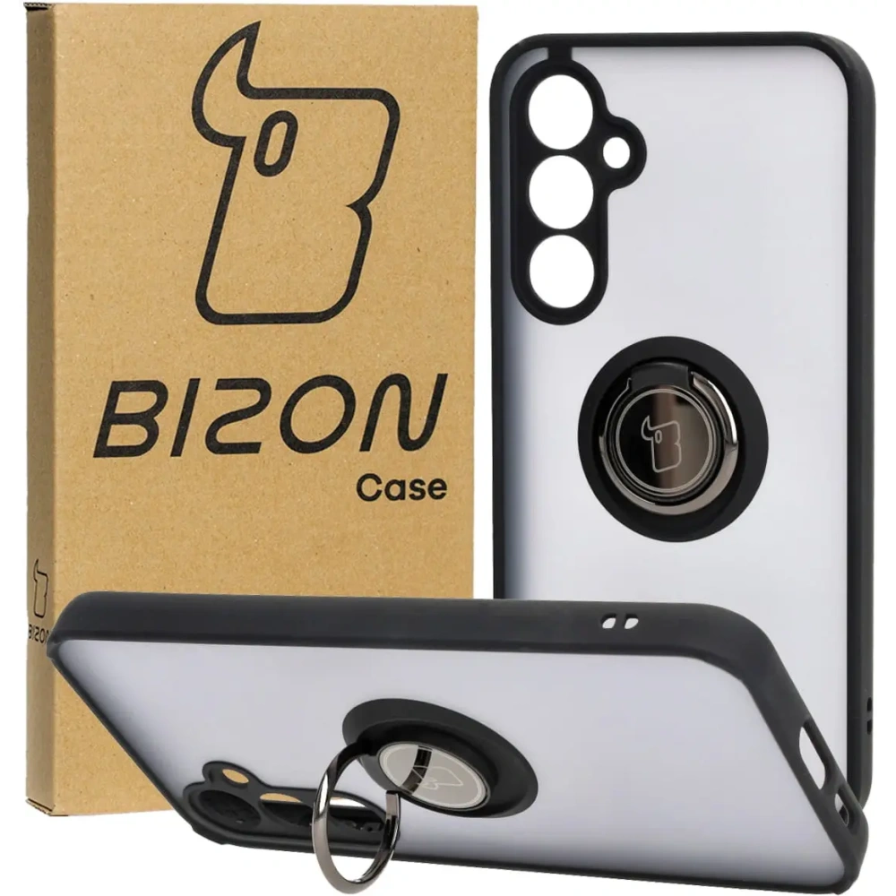 Etui z uchwytem na palec Bizon Case Hybrid Ring do Samsung Galaxy S23 FE przydymione z czarną ramką