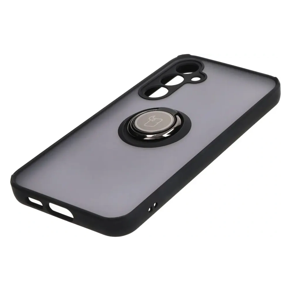 Etui z uchwytem na palec Bizon Case Hybrid Ring do Samsung Galaxy S23 FE przydymione z czarną ramką