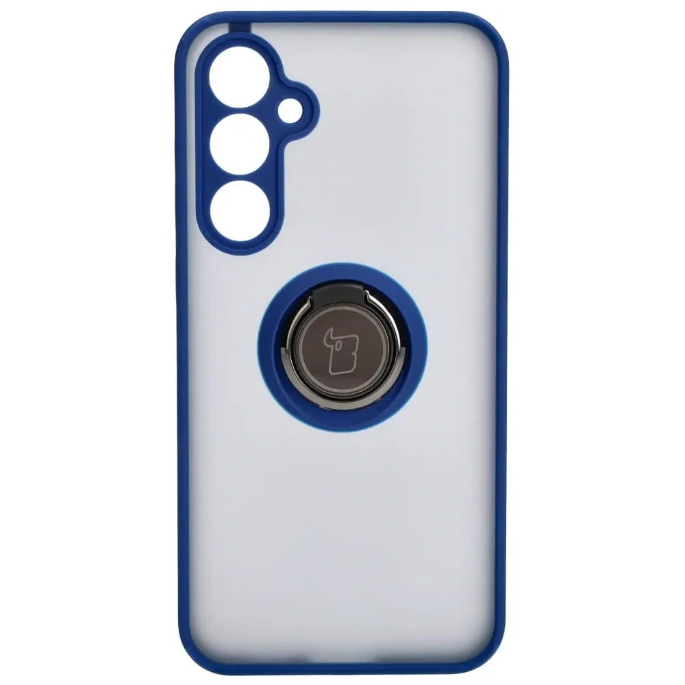 Etui z uchwytem na palec Bizon Case Hybrid Ring do Samsung Galaxy S23 FE przydymione z granatową ramką