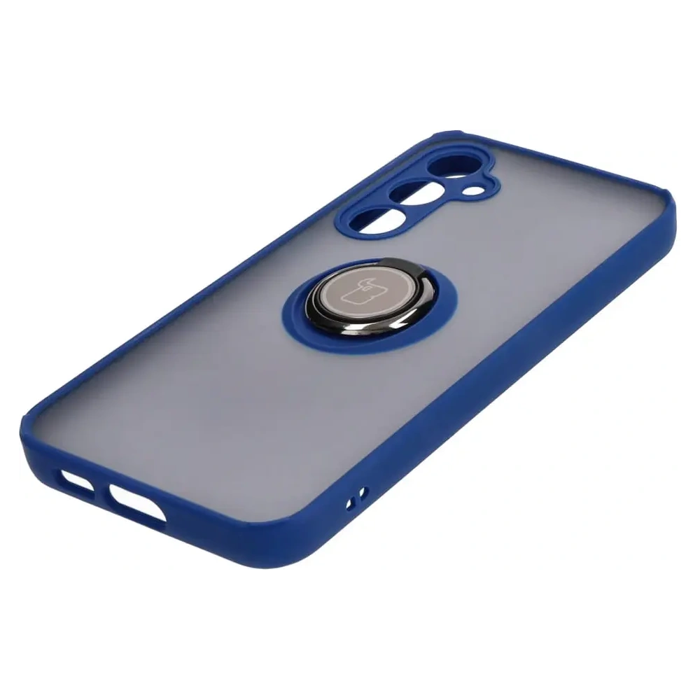 Etui z uchwytem na palec Bizon Case Hybrid Ring do Samsung Galaxy S23 FE przydymione z granatową ramką