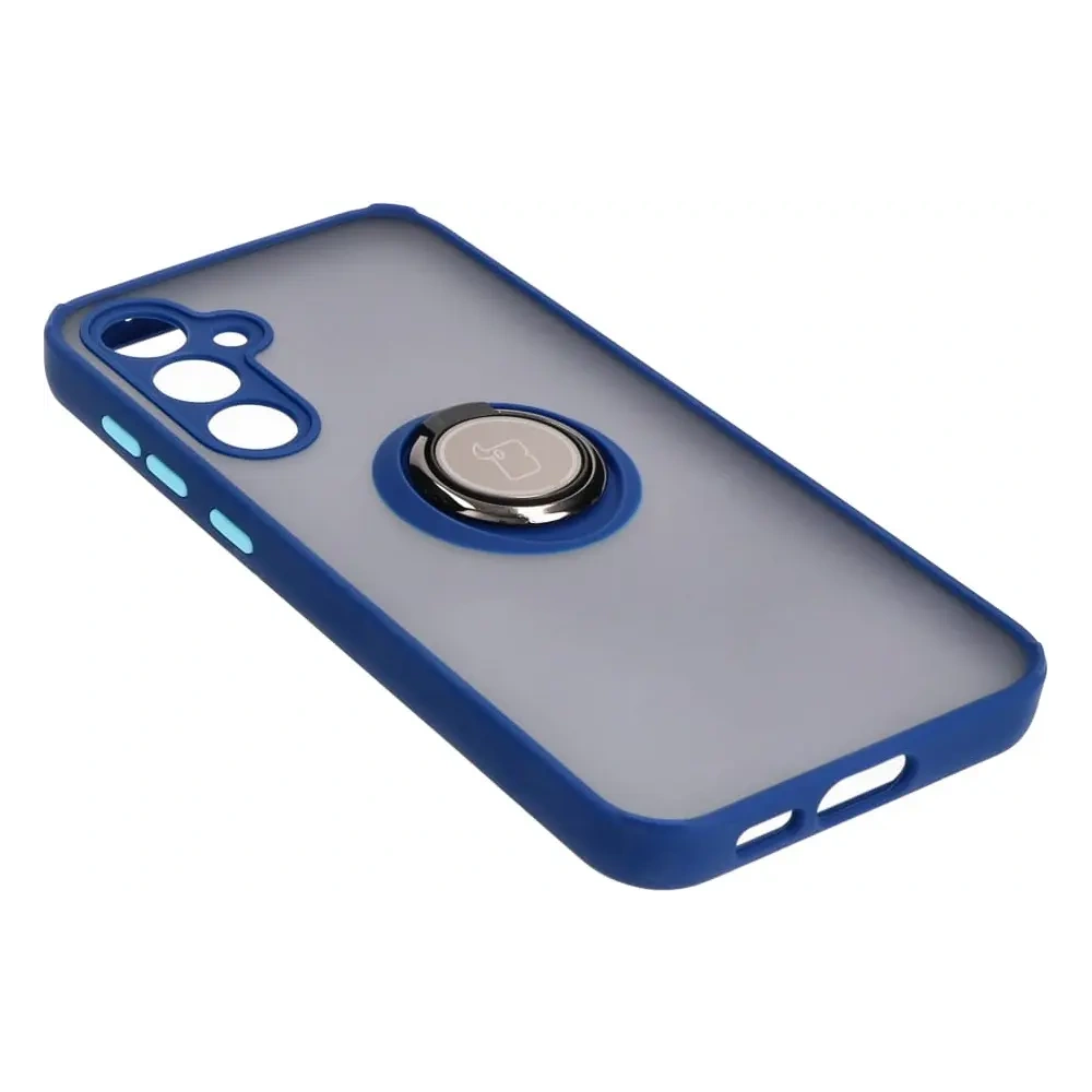Etui z uchwytem na palec Bizon Case Hybrid Ring do Samsung Galaxy S23 FE przydymione z granatową ramką