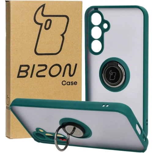 Kup Etui z uchwytem na palec Bizon Case Hybrid Ring do Samsung Galaxy S23 FE przydymione z ciemnozieloną ramką - BIZ3366 - {ean13} - Sklep Home Screen