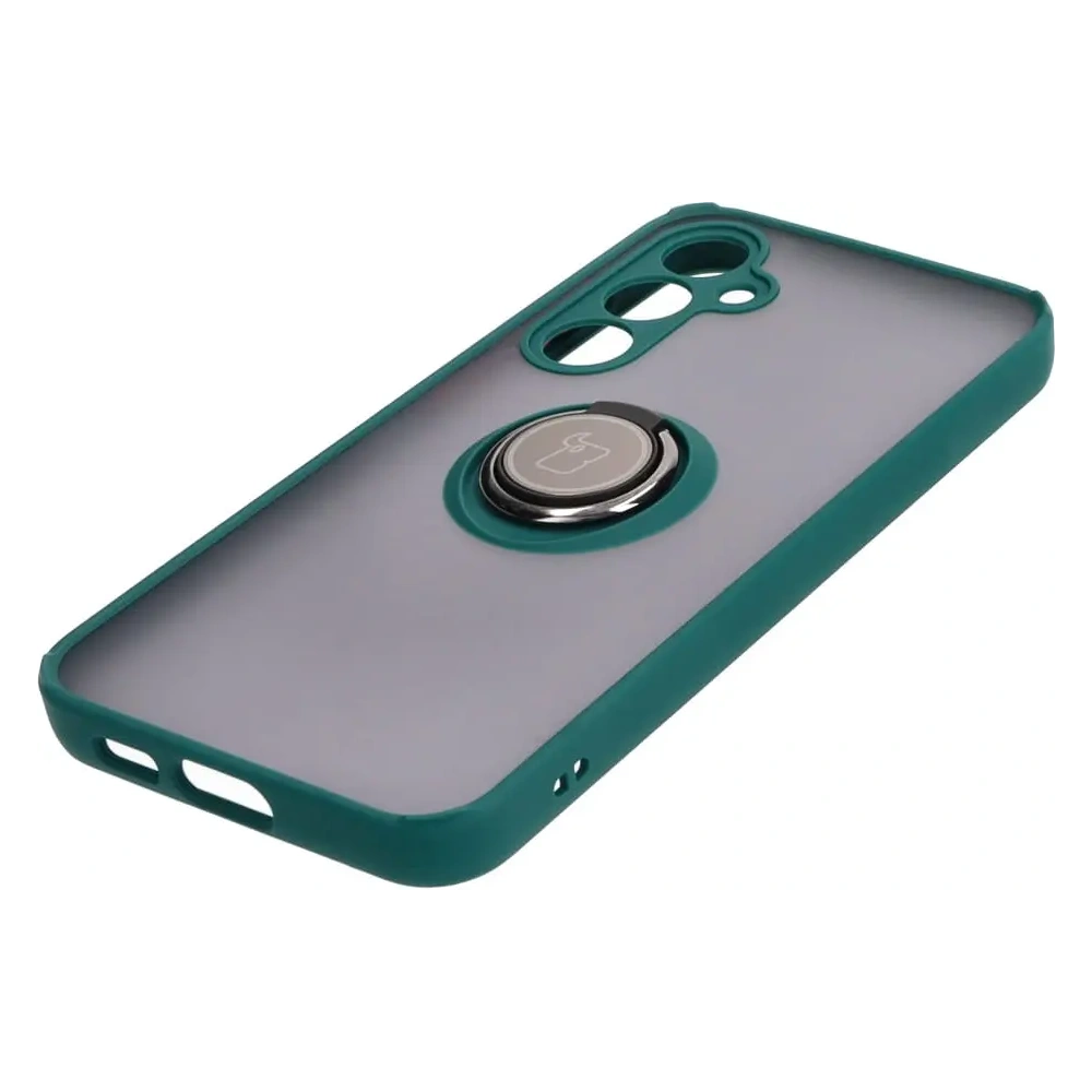 Etui z uchwytem na palec Bizon Case Hybrid Ring do Samsung Galaxy S23 FE przydymione z ciemnozieloną ramką