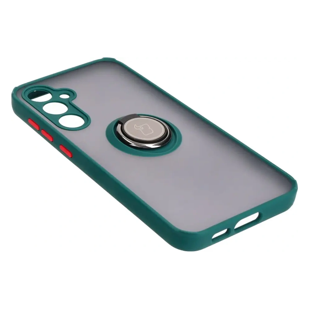 Etui z uchwytem na palec Bizon Case Hybrid Ring do Samsung Galaxy S23 FE przydymione z ciemnozieloną ramką