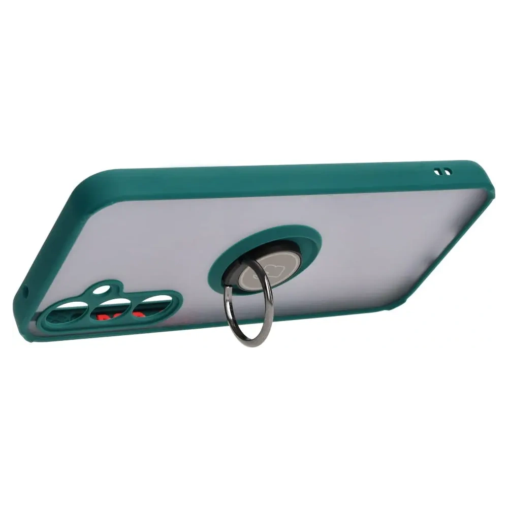 Etui z uchwytem na palec Bizon Case Hybrid Ring do Samsung Galaxy S23 FE przydymione z ciemnozieloną ramką