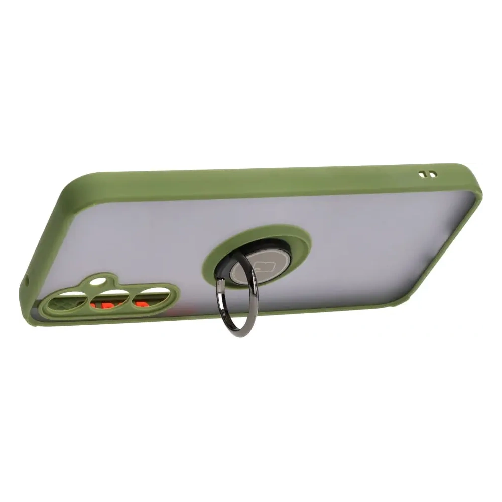 Etui z uchwytem na palec Bizon Case Hybrid Ring do Samsung Galaxy S23 FE przydymione z zieloną ramką