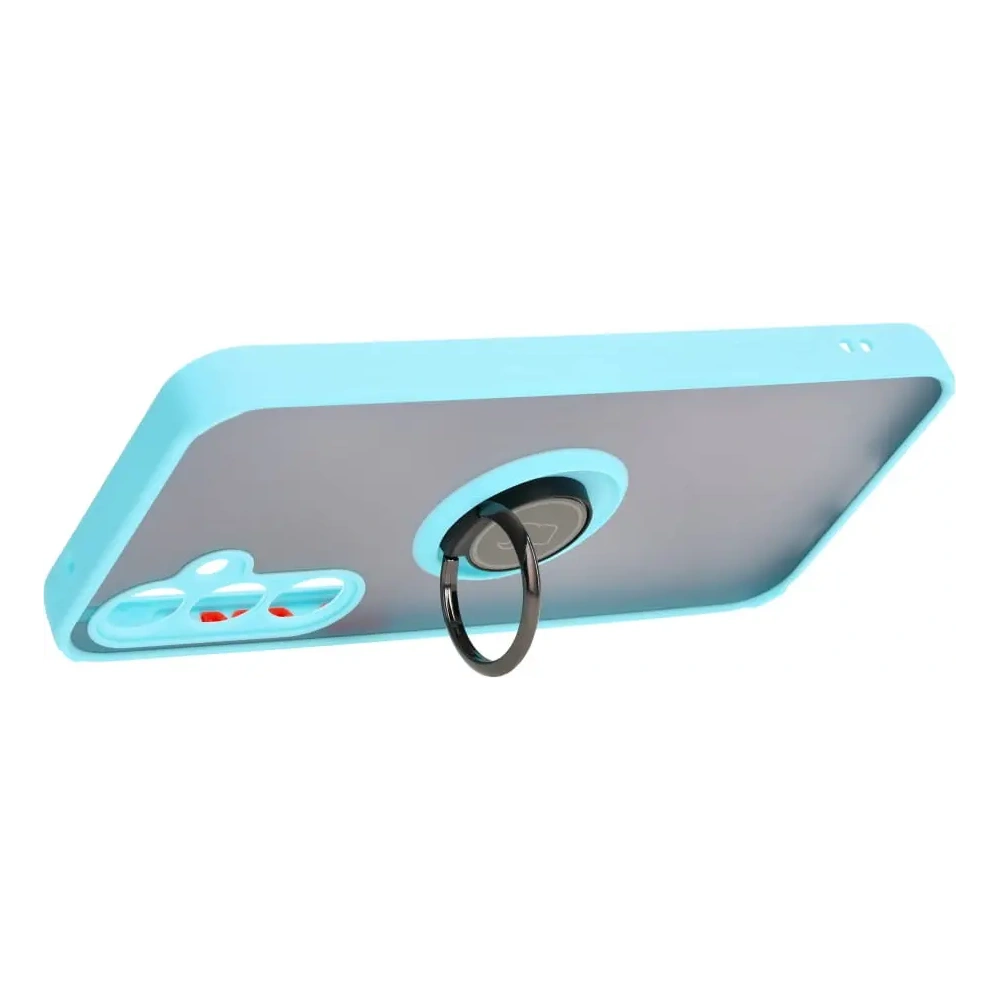 Etui z uchwytem na palec Bizon Case Hybrid Ring do Samsung Galaxy S23 FE przydymione z jasnoniebieską ramką