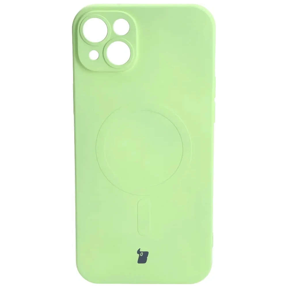 Etui silikonowe z pierścieniem magnetycznym Bizon Case Silicone Magnetic do Apple iPhone 14 Plus jasnozielone