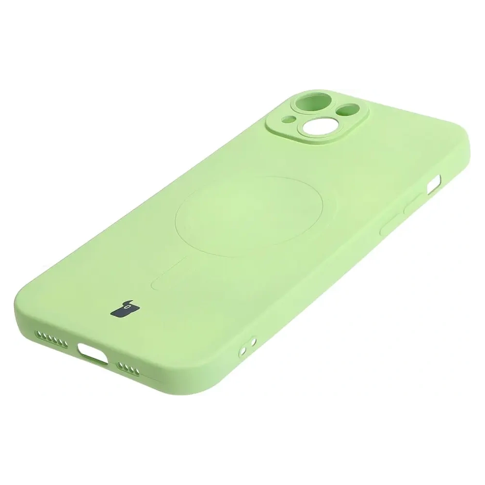 Etui silikonowe z pierścieniem magnetycznym Bizon Case Silicone Magnetic do Apple iPhone 14 Plus jasnozielone