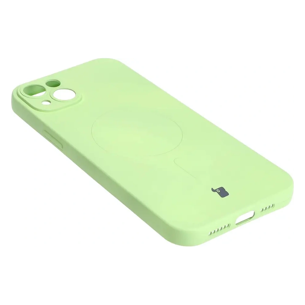 Etui silikonowe z pierścieniem magnetycznym Bizon Case Silicone Magnetic do Apple iPhone 14 Plus jasnozielone