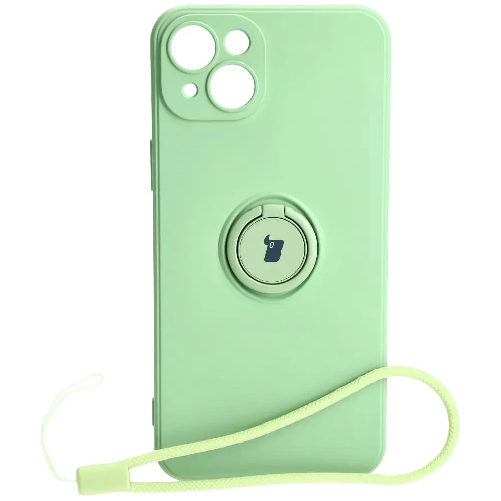 Etui Bizon Case Silicone Ring Sq do Apple iPhone 15 Plus jasnozielone