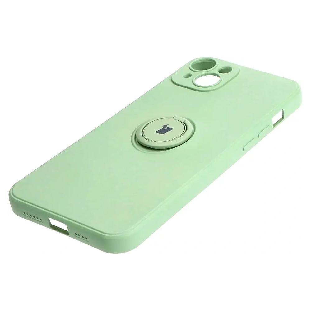 Etui Bizon Case Silicone Ring Sq do Apple iPhone 15 Plus jasnozielone