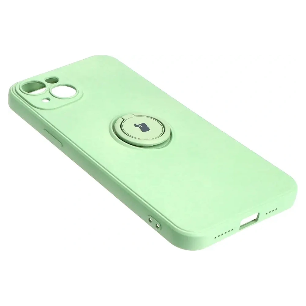 Etui Bizon Case Silicone Ring Sq do Apple iPhone 15 Plus jasnozielone