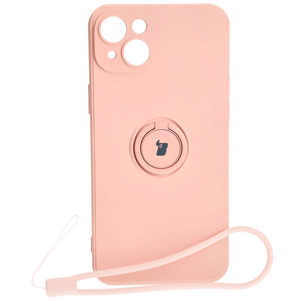 Etui Bizon Case Silicone Ring Sq do Apple iPhone 15 Plus jasnoróżowe