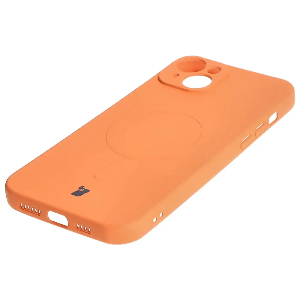 Etui silikonowe z pierścieniem magnetycznym Bizon Case Silicone Magnetic do Apple iPhone 15 Plus marchewkowe