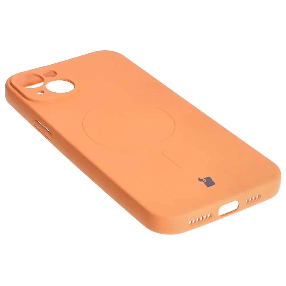 Etui silikonowe z pierścieniem magnetycznym Bizon Case Silicone Magnetic do Apple iPhone 15 Plus marchewkowe