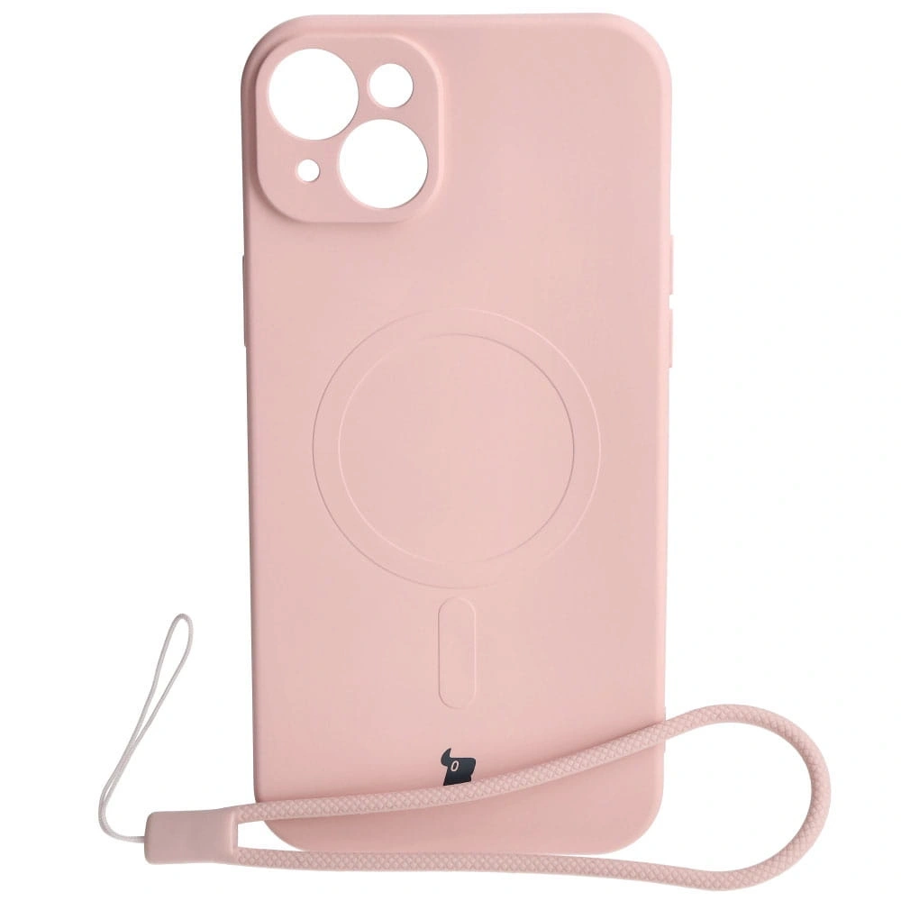 Etui silikonowe z pierścieniem magnetycznym Bizon Case Silicone Magnetic do Apple iPhone 15 Plus jasnoróżowe