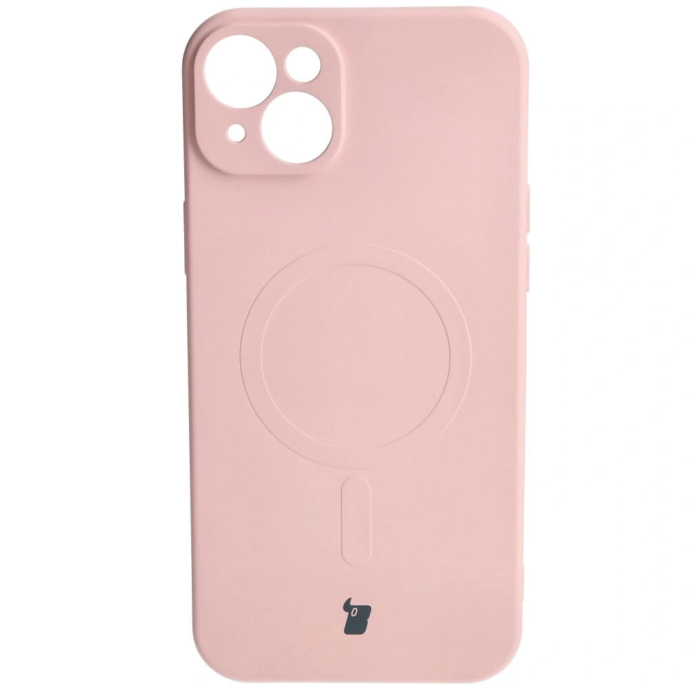 Etui silikonowe z pierścieniem magnetycznym Bizon Case Silicone Magnetic do Apple iPhone 15 Plus jasnoróżowe