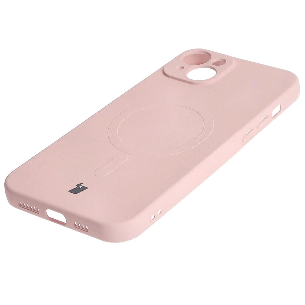 Etui silikonowe z pierścieniem magnetycznym Bizon Case Silicone Magnetic do Apple iPhone 15 Plus jasnoróżowe