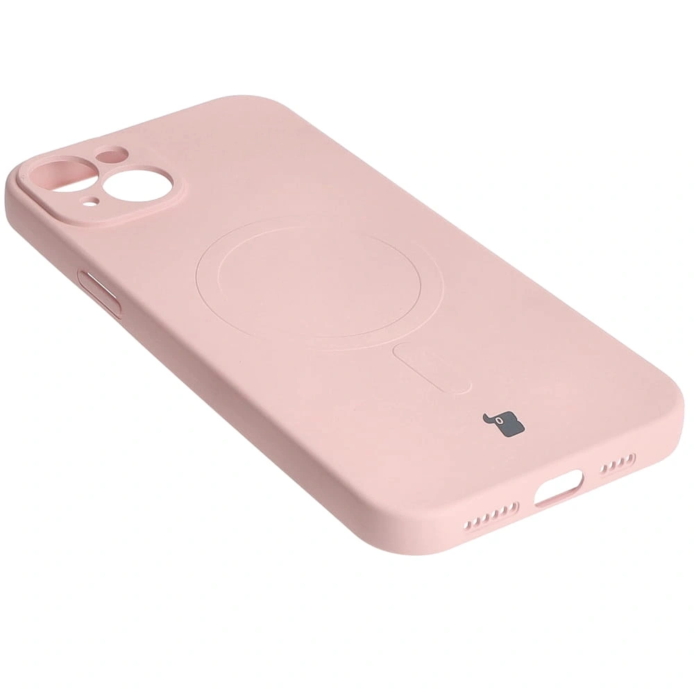 Etui silikonowe z pierścieniem magnetycznym Bizon Case Silicone Magnetic do Apple iPhone 15 Plus jasnoróżowe