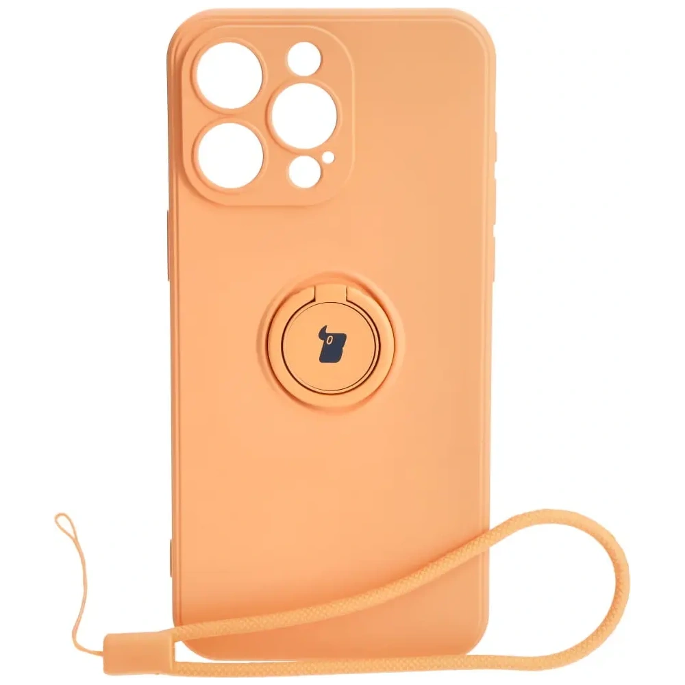 Etui Bizon Case Silicone Ring Sq do Apple iPhone 15 Pro Max pomarańczowe